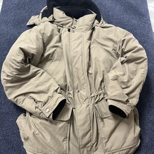 Claiborne Jacket Women's Large Tan Hooded Downfill Blend Parka Winter Coat